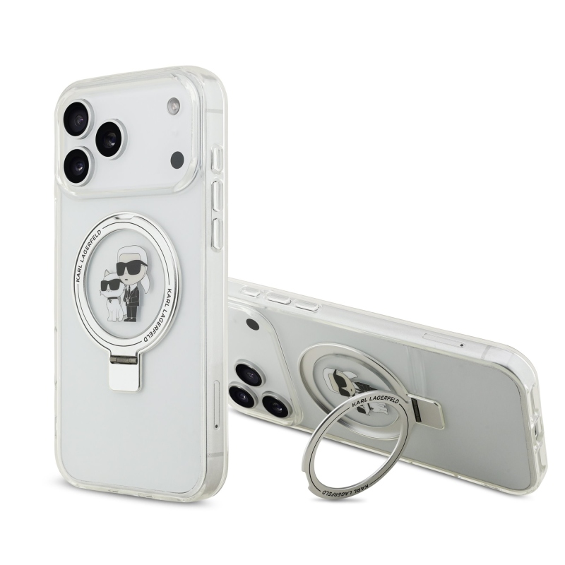 Karl Lagerfeld Ringstand Karl and Choupette MagSafe zadný kryt pre iPhone 17 Pro Max White