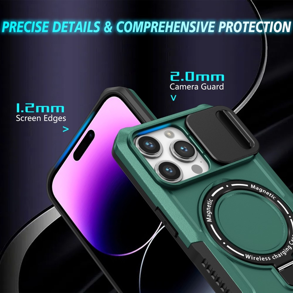 Military odolný kryt s MagSafe na iPhone 14 Pro Max - tmavozelený