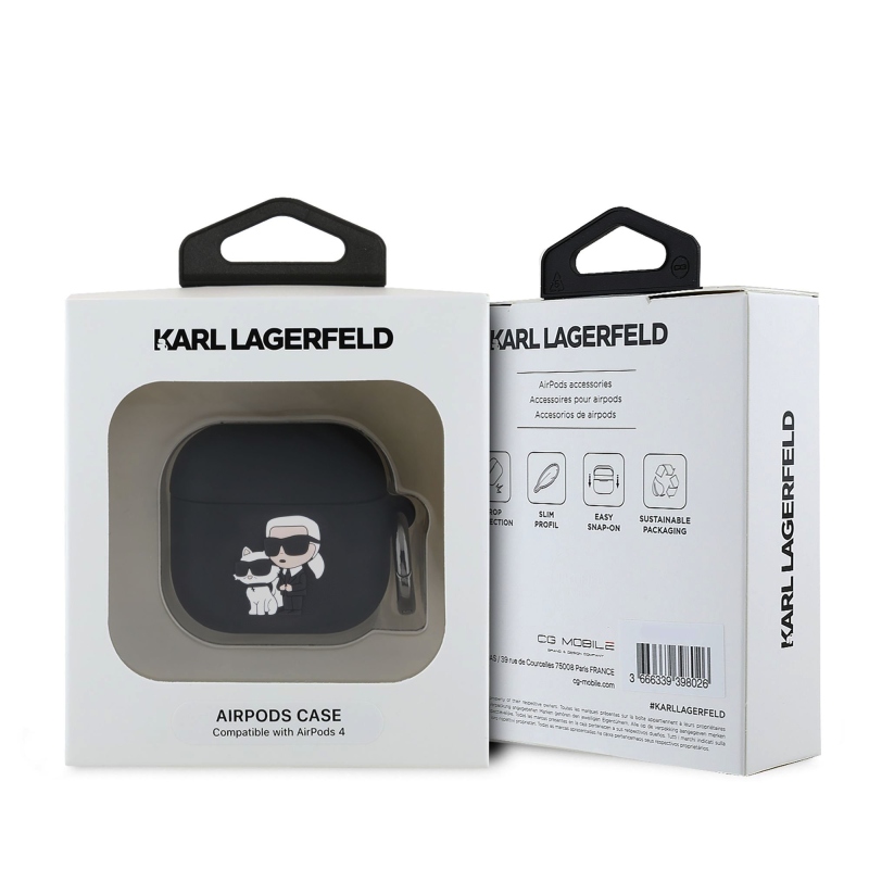 Karl Lagerfeld 3D Logo NFT Karl and Choupette Silikónové Puzdro pre AirPods 4 Black