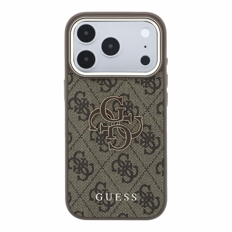 Guess PU 4G Resin Metal Logo – zadný kryt pre iPhone 18 Pro, hnedý