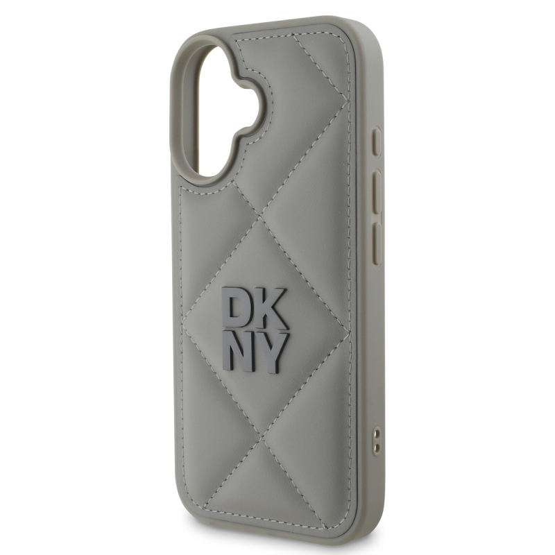 DKNY PU Leather Quilted Stack Logo Zadný Kryt pre iPhone 16 Plus Grey