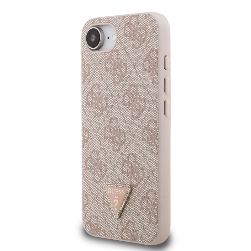 Guess PU 4G Strass Triangle Metal Logo Zadný Kryt pre iPhone 16e Pink