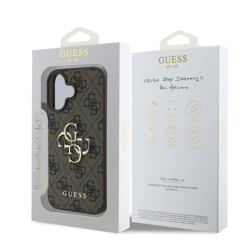 Guess PU 4G Metal Logo Zadný Kryt pre iPhone 16 Plus Brown