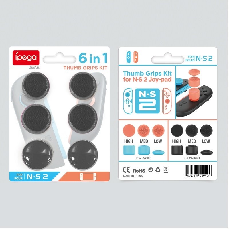 iPega SW2026B Silikónové Krytky Ovládacích Páčok JoyCon Ovládače pre Nintendo Switch 2 6ks Black