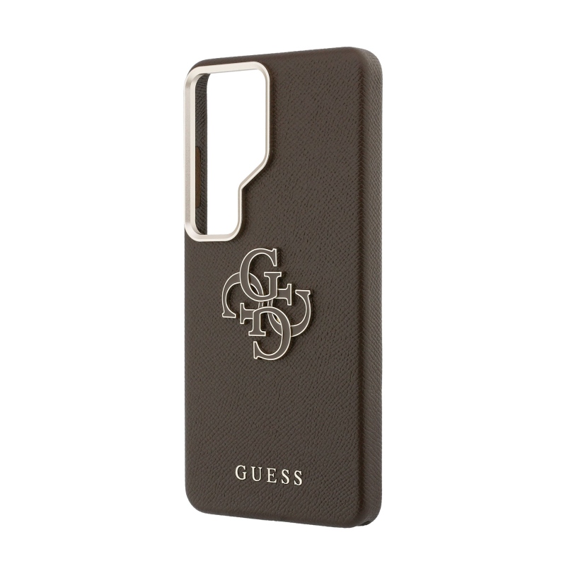 Guess PU 4G Resin Metal Logo Zadný kryt pre Samsung Galaxy S26 Ultra Brown