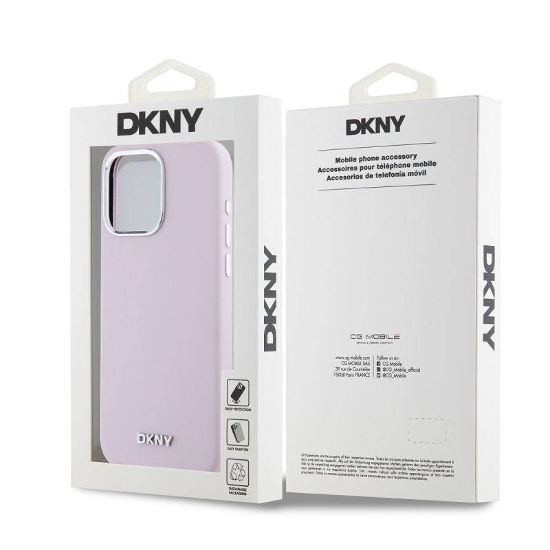 DKNY Liquid Silicone Silver Metal Logo Magsafe Zadný Kryt pre iPhone 15 Pro Max Pink