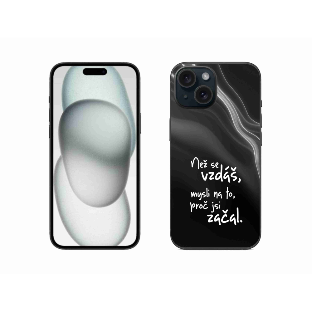 Gélový kryt mmCase na iPhone 15 - citát 2 čierne pozadie