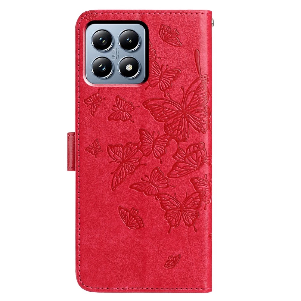 Floral Butterfly knižkové púzdro na Xiaomi 15T Pro - červené