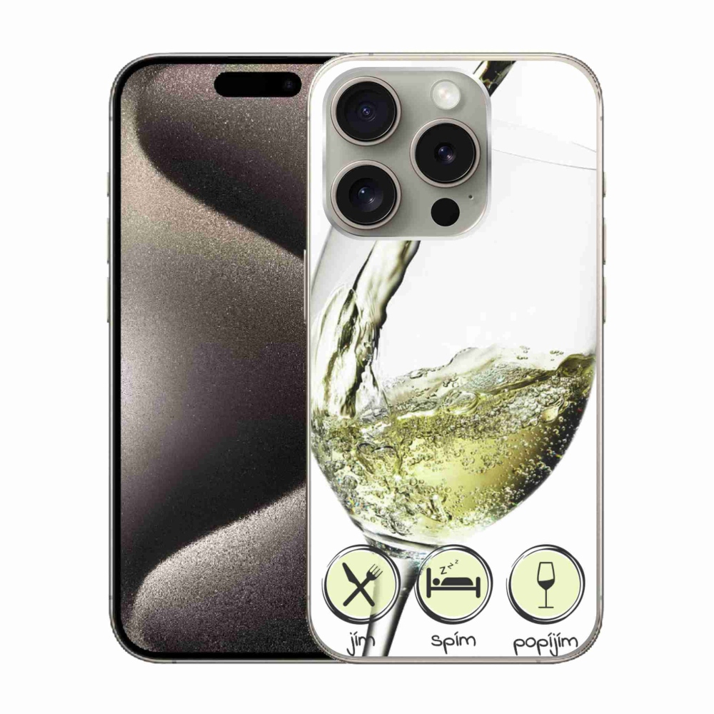 Gélový obal mmCase na iPhone 15 Pro - pohár vína bielej