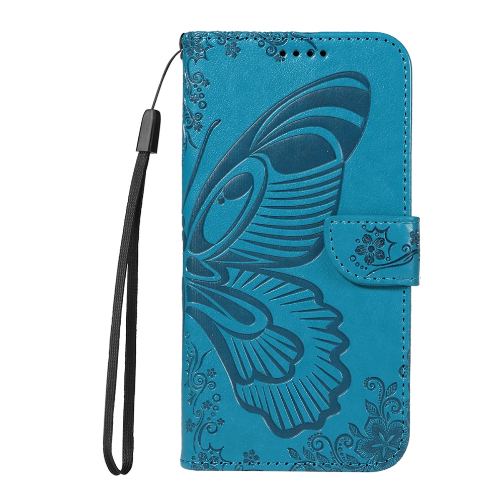 Floral Butterfly knižkové púzdro na iPhone 17 - modré