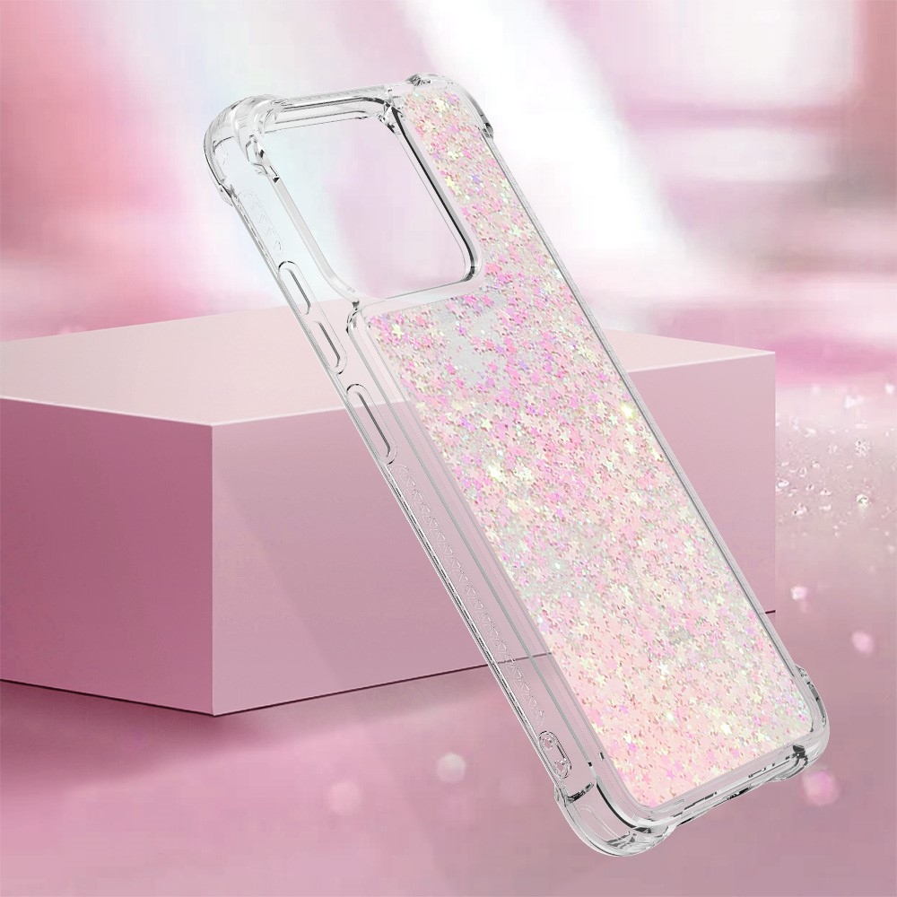 Glitter presýpací gélový obal na Xiaomi Redmi 12C - ružový/hviezdičky