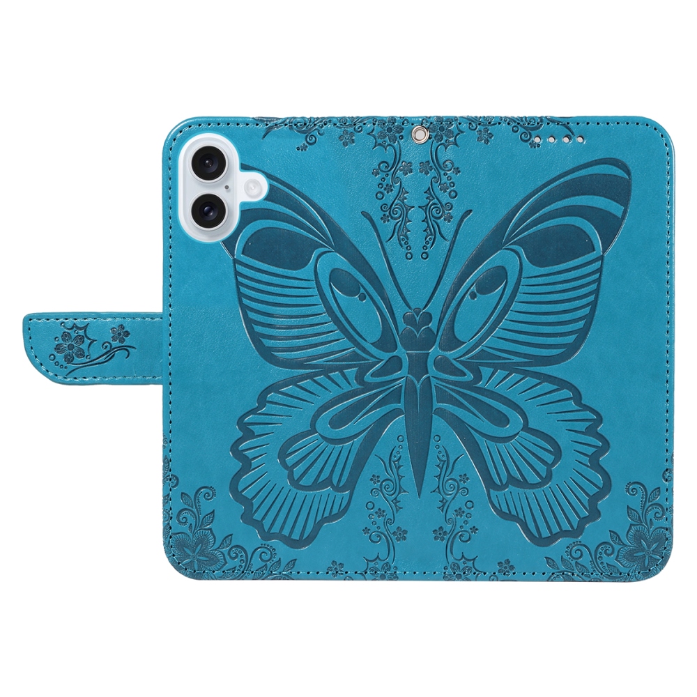 Floral Butterfly knižkové púzdro na iPhone 17 - modré