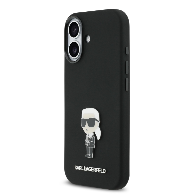 Karl Lagerfeld Liquid Silicone Metal Ikonik Zadný kryt pre iPhone 17 Black