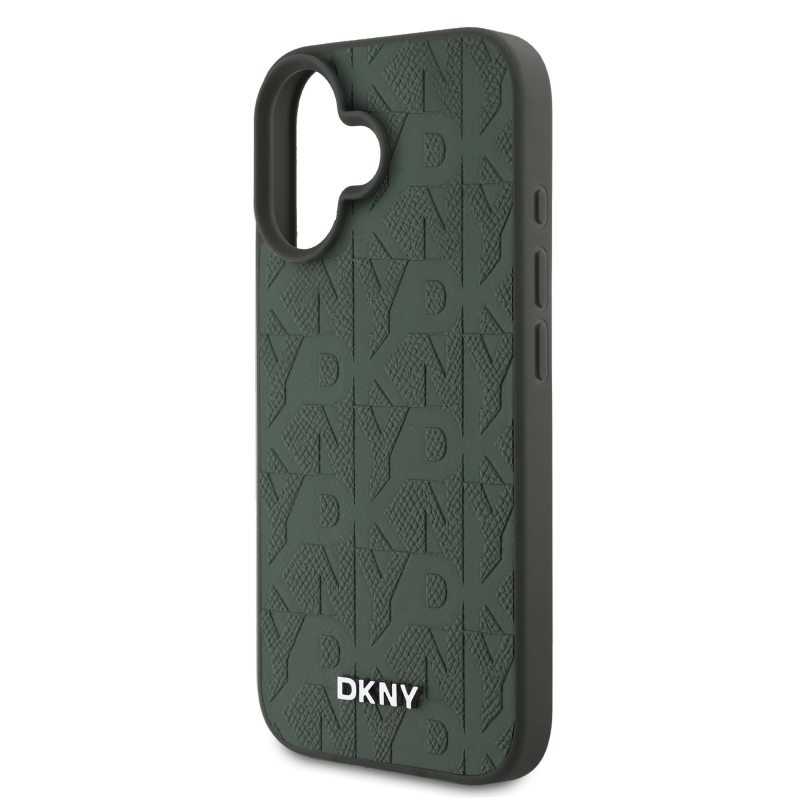 DKNY PU Leather Grid Pattern Magsafe Zadný Kryt pre iPhone 16 Green