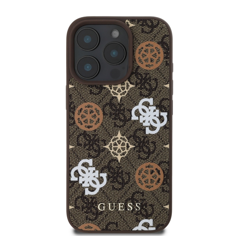 Guess PU 4G Peony MagSafe Zadný Kryt pre iPhone 16 Pro Brown