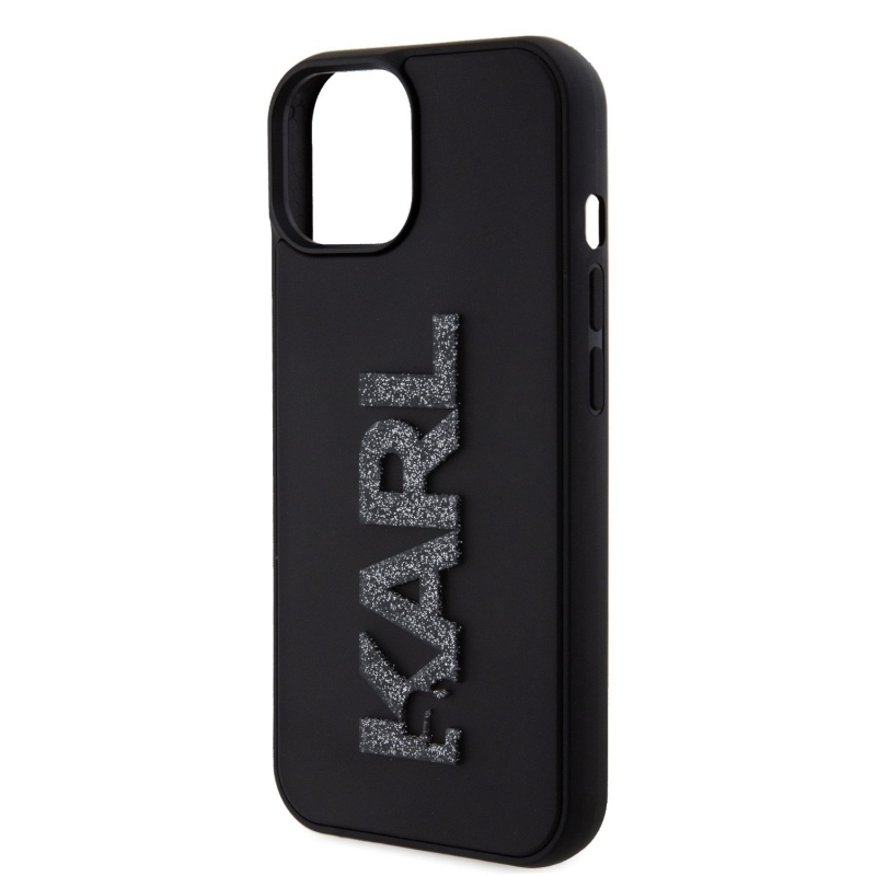 Karl Lagerfeld 3D Rubber Glitter Logo Karl Zadný Kryt pre iPhone 15 Black