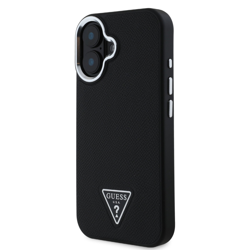 Guess PU Grained Triangle Logo Zadný Kryt pre iPhone 16 Black