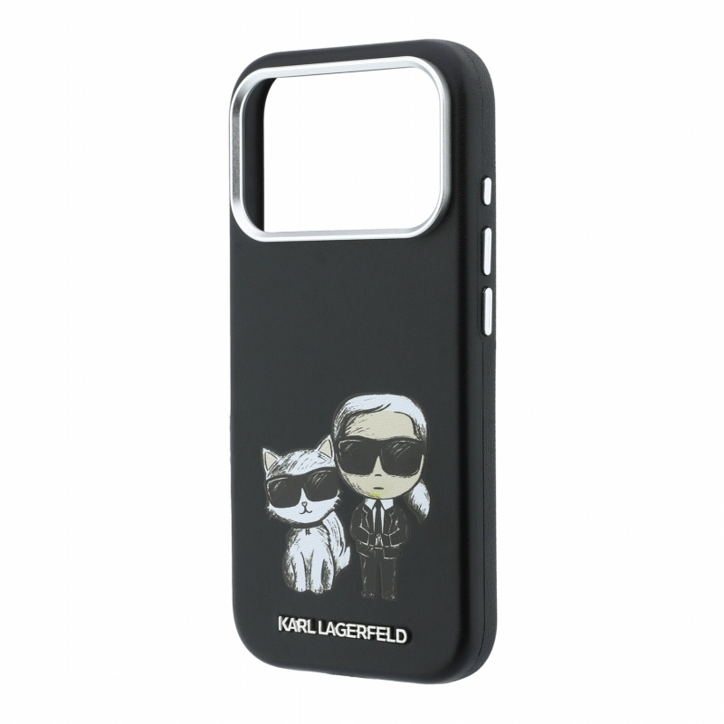 Karl Lagerfeld PU Semi Wrap Smooth Sketch Bodies Magsafe zadný kryt pre iPhone 18 Pro Max, čierny