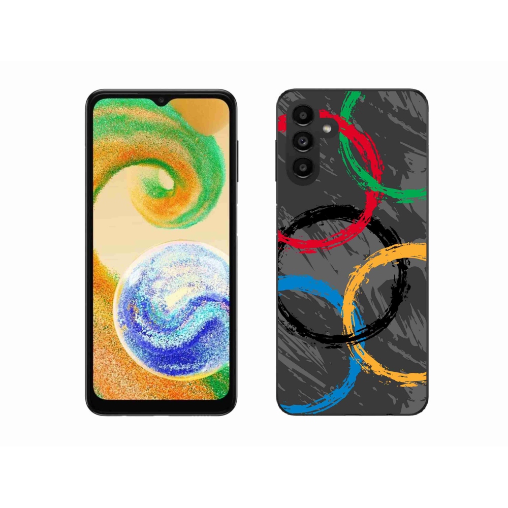 Gélový kryt mmCase na Samsung Galaxy A04s (164.7x76.7x9.1mm) - olympijské kruhy čierne pozadie