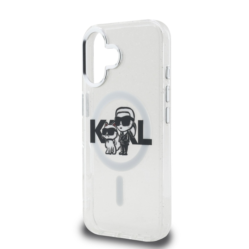 Karl Lagerfeld IML Glitter Karl and Choupette Sketch MagSafe Zadný Kryt pre iPhone 16 Transparent