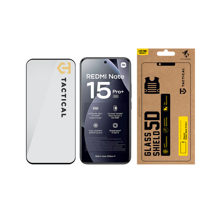 Taktický sklenený štít 5D sklo pre Xiaomi Redmi Note 15 Pro+ Black