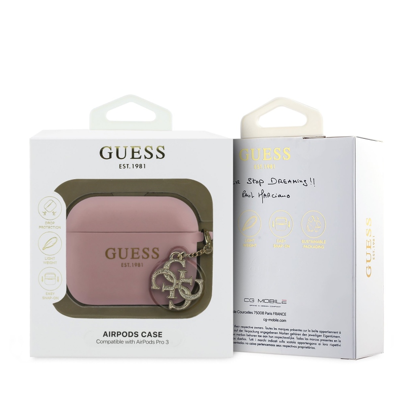 Guess 4G Charm Silikónové Puzdro pre AirPods Pro 3 Pink