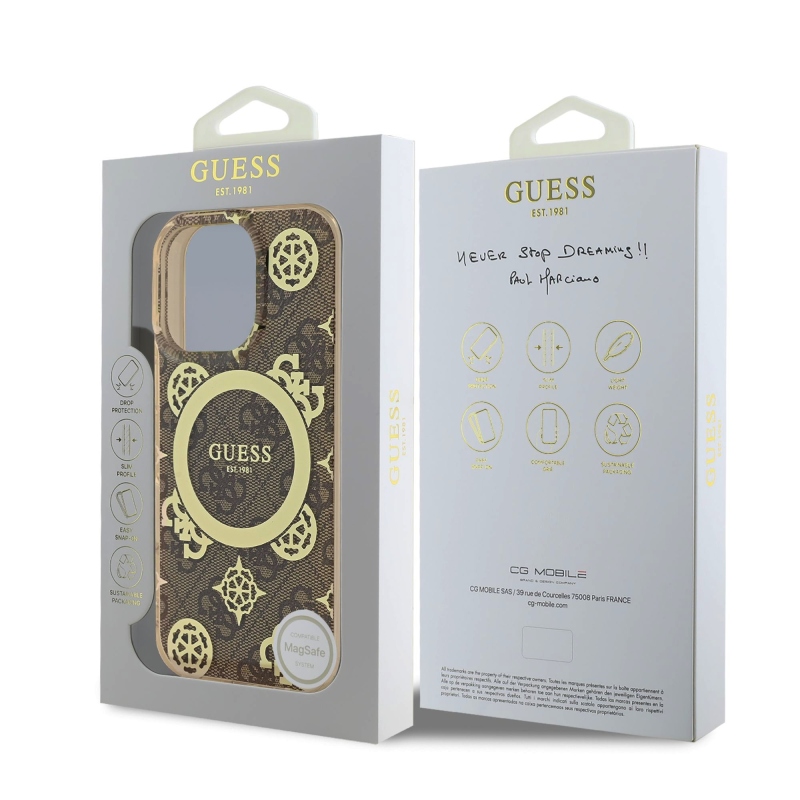 Guess IML 4G Peony MagSafe Zadný Kryt pre iPhone 16 Pro Brown