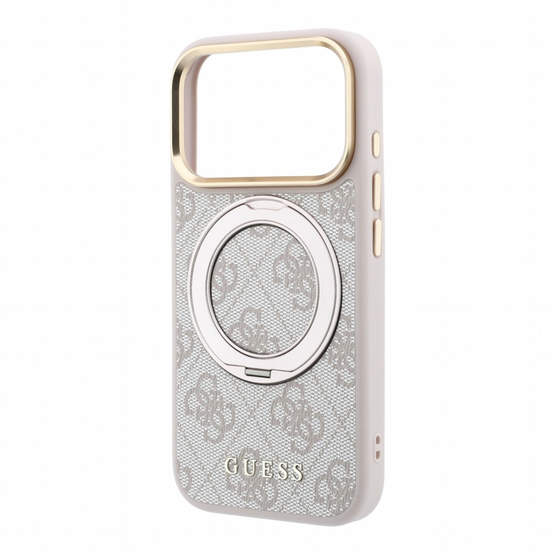 Guess PU 4G Ring Stand MagSafe zadný kryt pre iPhone 18 Pro, ružový