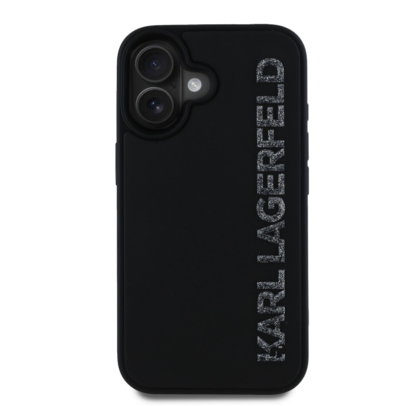 Karl Lagerfeld 3D Rubber Glitter Logo Zadný Kryt pre iPhone 16 Black