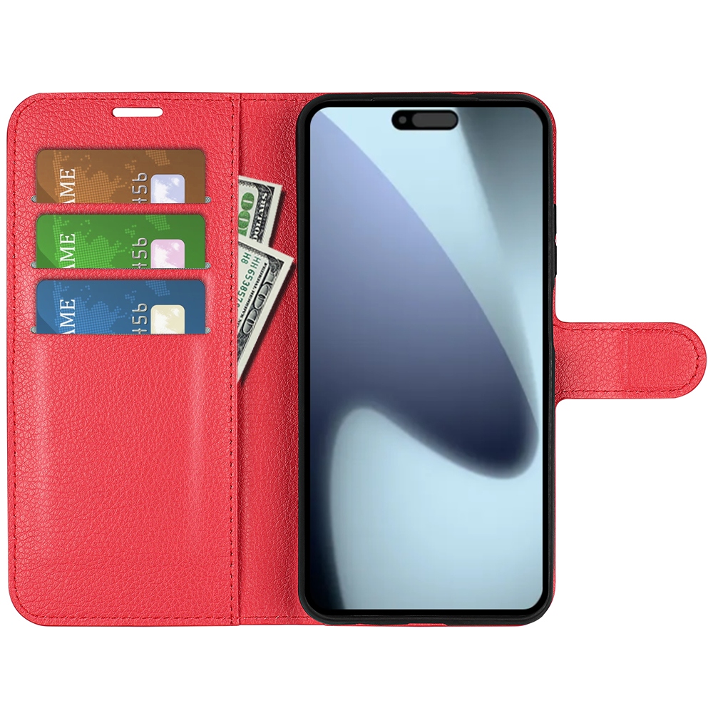 Litchi knižkové púzdro na iPhone 17 - červené