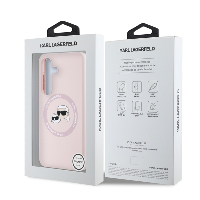 Karl Lagerfeld Liquid Silicone K&CH Heads MagSafe Zadný Kryt pre Samsung Galaxy S25 Pink