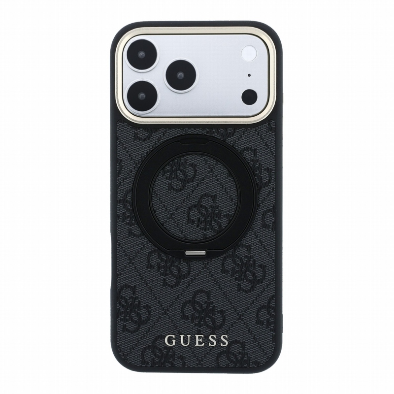 Guess PU 4G Ring Stand MagSafe zadný kryt pre iPhone 18 Pro, čierny