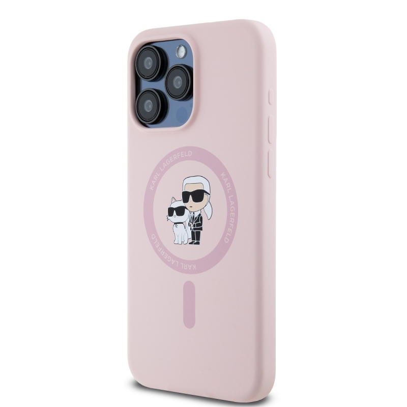 Karl Lagerfeld Liquid Silicone Karl and Choupette Magsafe Zadný Kryt pre iPhone 15 Pro Pink