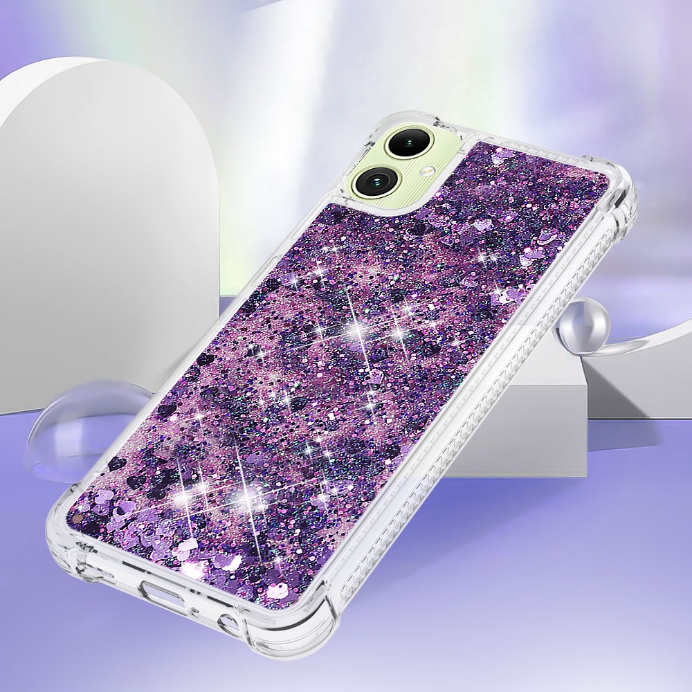Glitter presýpací gélový obal na Samsung Galaxy A07 4G - tmavofialový/srdiečka