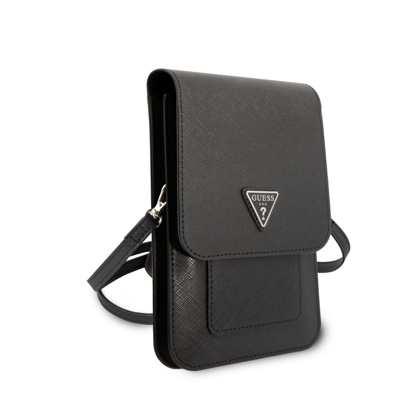 Guess PU Saffiano Triangle Logo Phone Bag Black