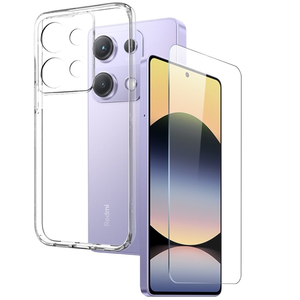 NORTHJO priehľadný gélový obal + tvrdené sklo na Xiaomi Redmi Note 14S - priehľadný