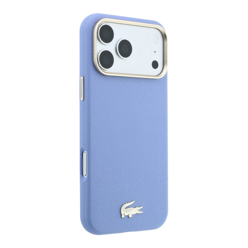 Lacoste PU kožený kryt Champs-Élysées so zlatým logom a MagSafe pre iPhone 18 Pro, modrý