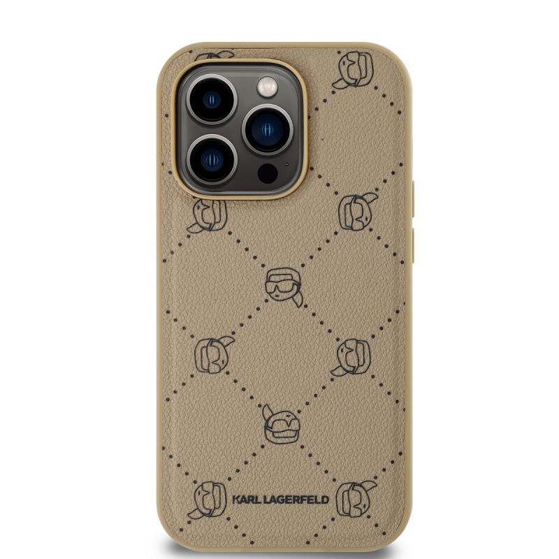 Karl Lagerfeld PU Karl Heads Pattern Magsafe Zadný Kryt pre iPhone 14 Pro Beige