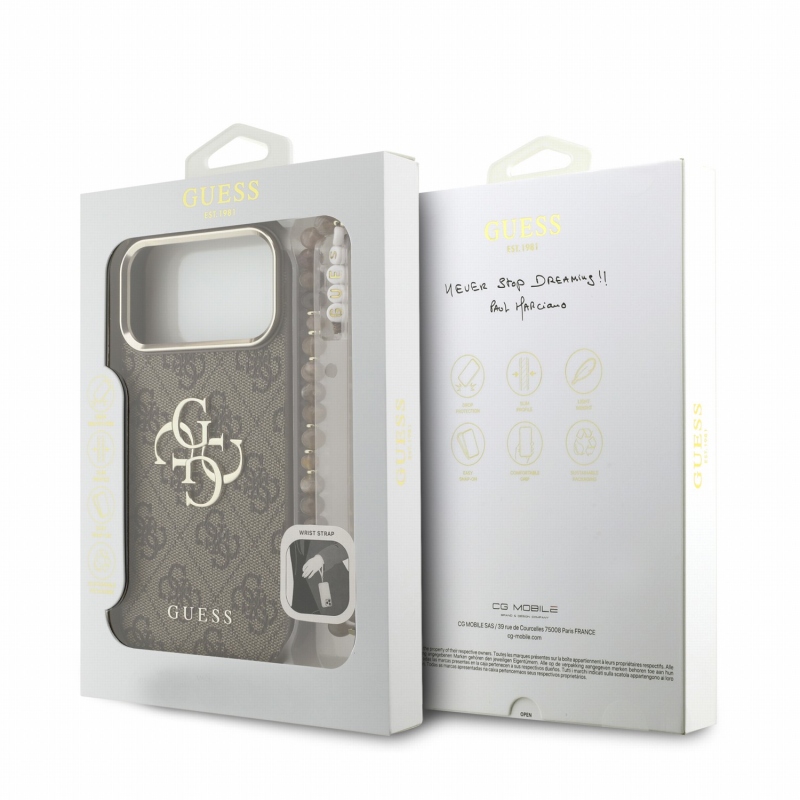 Guess PU 4G Metal Logo Strap – zadný kryt pre iPhone 18 Pro Max, hnedý