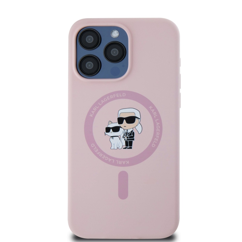 Karl Lagerfeld Liquid Silicone Karl and Choupette Magsafe Zadný Kryt pre iPhone 15 Pro Max Pink