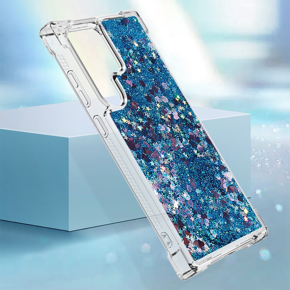 Glitter presýpací gélový obal na Samsung Galaxy S24 Ultra - modrý/srdiečka