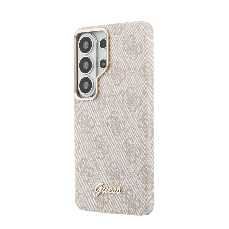 Guess PU 4G Script Metal Logo Magnetický zadný kryt pre Samsung Galaxy S26 Ultra Pink