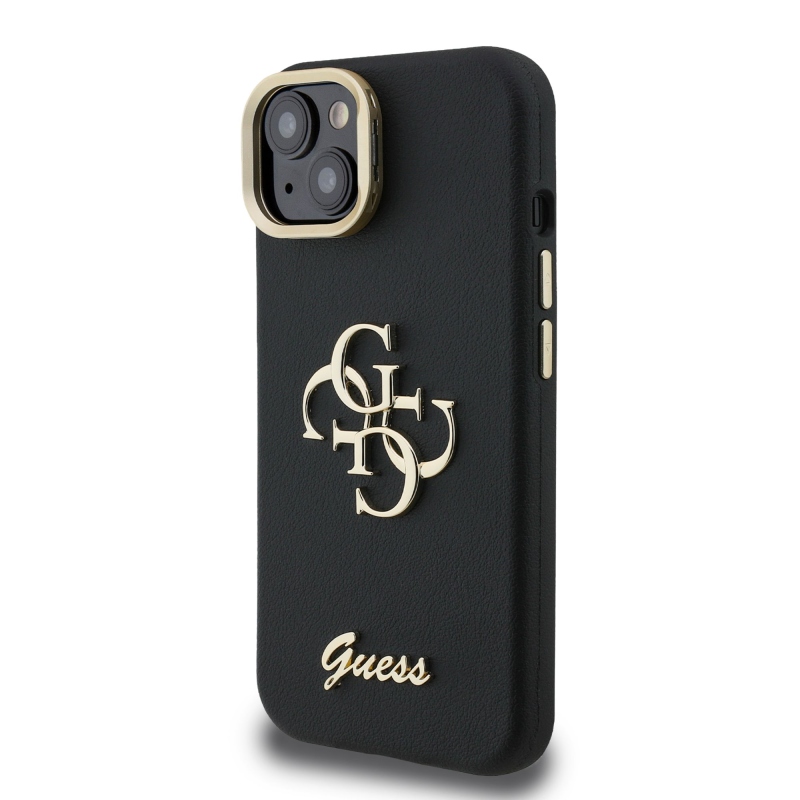Guess PU Grained 4G Logo Stand Camera Frame Zadný Kryt pre iPhone 14 Black