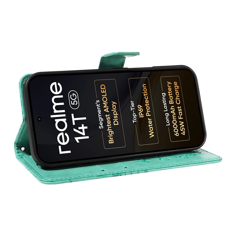 Big Butterfly knižkové puzdro na Realme 14 5G/14T 5G - modrozelené
