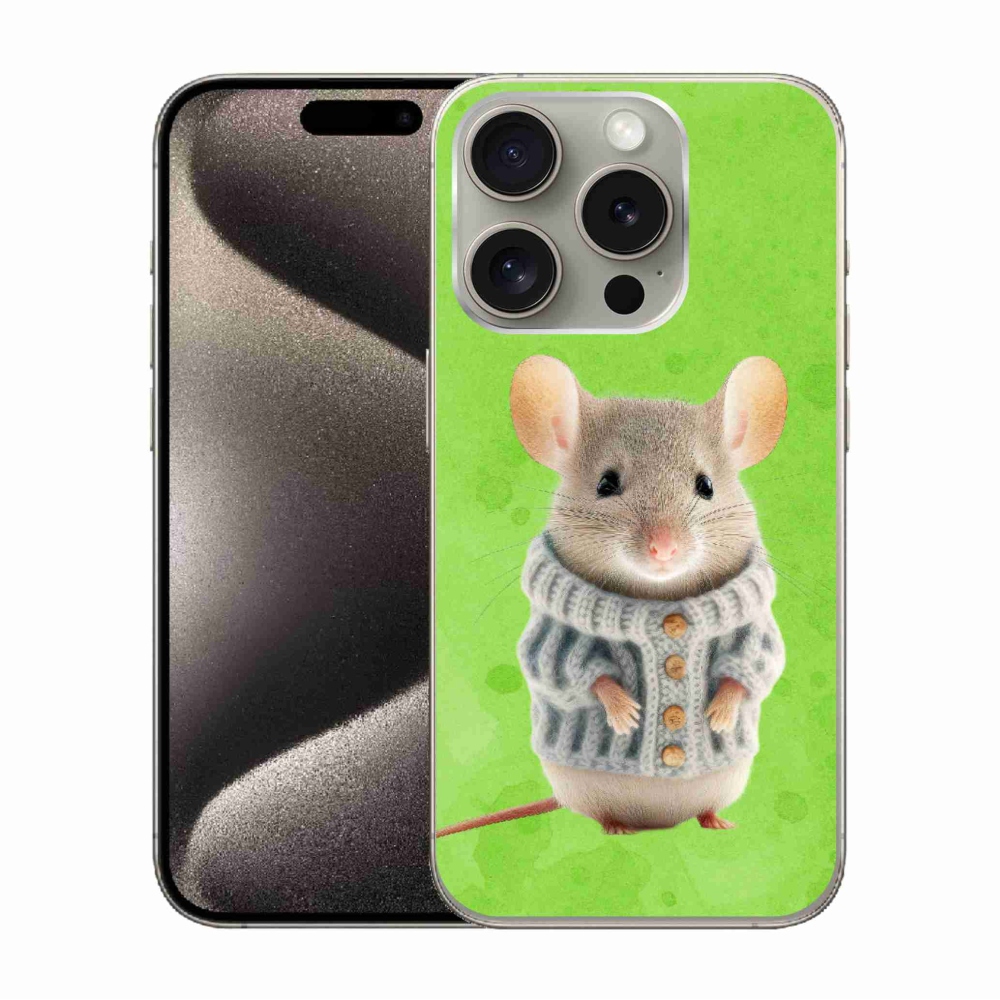 Gélový kryt mmCase na iPhone 15 Pro - myška vo svetri