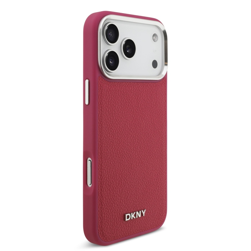 DKNY PU kožený kovový kryt s logom na zápästie MagSafe zadný kryt pre iPhone 17 Pro Max Pink