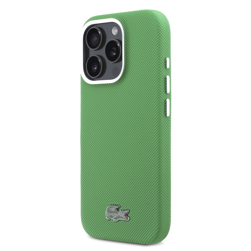 Lacoste PVC Iconic Petit Pique Metal Logo MagSafe zadný kryt pre iPhone 16 Pro Estragon Green