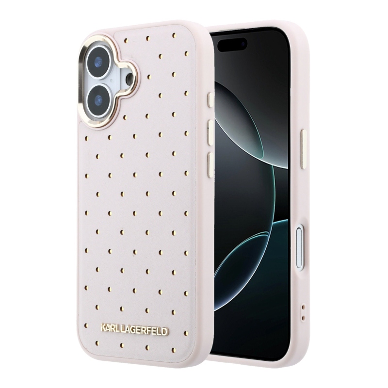 Karl Lagerfeld PU Perforated Gold Dots MagSafe zadný kryt pre iPhone 17, ružový