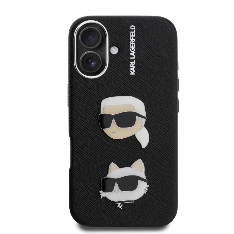 Karl Lagerfeld Grained PU K&CH Heads Zadný Kryt pre iPhone 16 Black