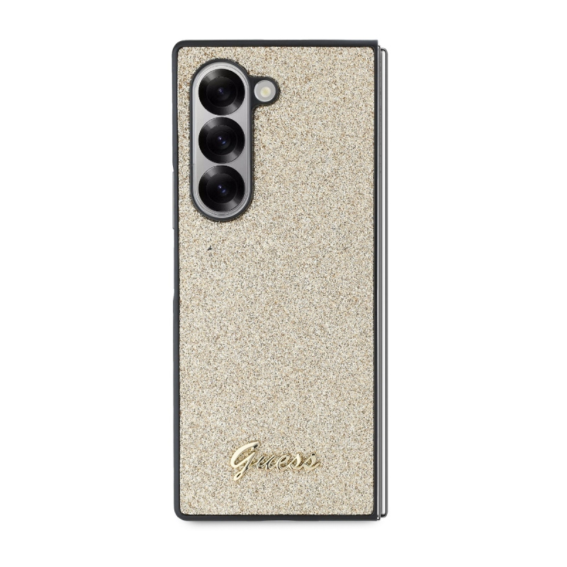 Guess PC/TPU Glitter Flakes Metal Logo Zadný Kryt pre Samsung Galaxy Z Fold 6 Gold